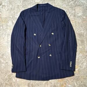 Suitsupply Blazer Mens 42L Slim Blue Havana Double Breasted Pure Wool Canonico